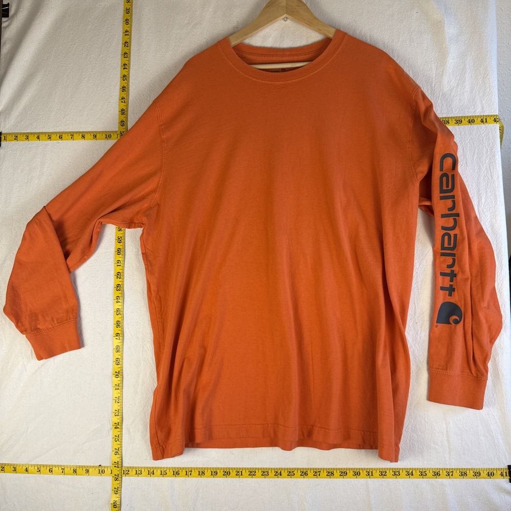 Carhartt Work Men's XXL Orange LS Utility T-Shirt Loose Fit Arm Spell Out Logo